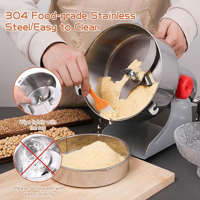 Electric Grain Mill Grinder 1000g Stainless Steel Pulverizer 36000r/min High-speed Grain Mill 2600W Dry Material Grinding Machine 270° swingable Superfine powder for Home and Commercial
