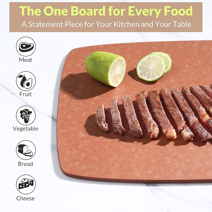 Wood Fiber Cutting Board for Kitchen - High Density, Non-Porous, BPA-Free, Reversible Chopping Board, Dishwasher Safe, Knife-Friendly Cutting Board for Meat, Bread, Fruit, 11.8" x 9.3", Wooden