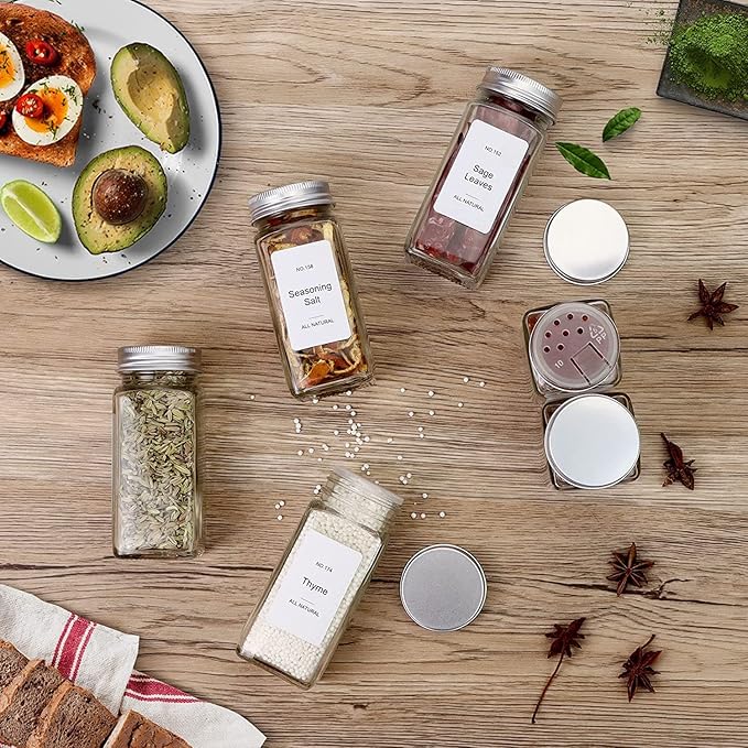 Spice Drawer Organizer with 28 Spice Jars,216 Labels,25 Non-slip Rubber, Bamboo 4 Tier Seasoning Rack Tray Insert for Kitchen Drawers,Cabinets,Countertop,14.6" Wide x 15.8" Deep