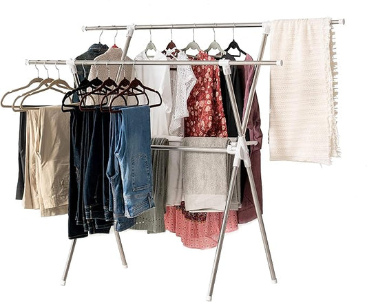 IRIS USA Clothes Drying Rack, Foldable & Extendable Rods for Large Laundry Loads, Collapsible Freestanding Laundry Drying Rack, Anti-Skid Feet, Portable Clothes Rack