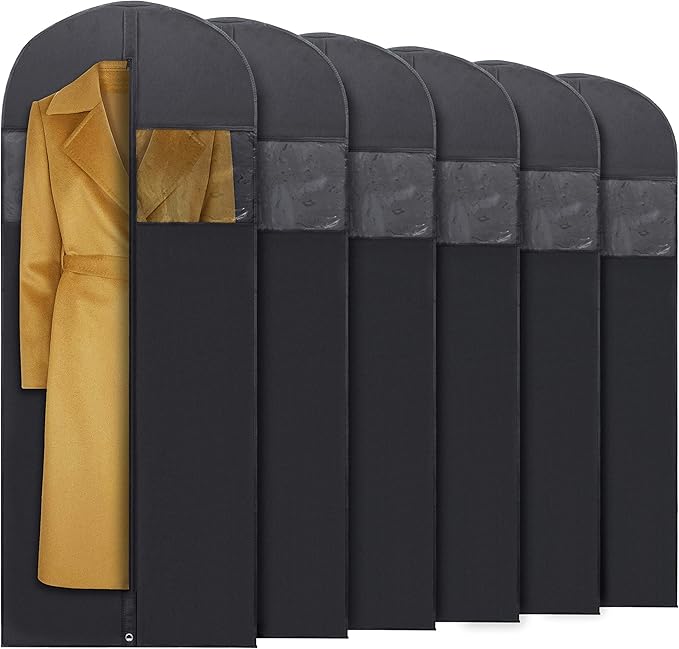 Plixio 60” Black Garment Bags for Hanging, Men Suit Bag for Travel and Clothing Closet Storage of Women Dress, Shirts, Coats, Suit Cover - Includes Zipper and Transparent Window (Black - 24 pack: 60")