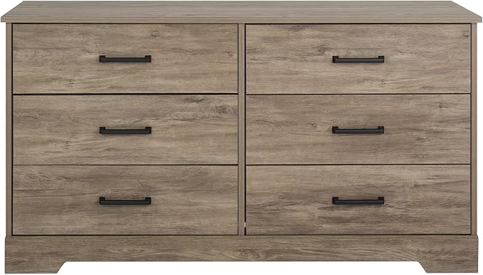 Prepac Rustic Ridge Farmhouse 6-Drawer Double Dresser, Brown Dresser for Bedroom, Chest of Drawers with 6 Storage Drawers, 53.25” wide x 18.25” deep x 28.5” tall, Brown