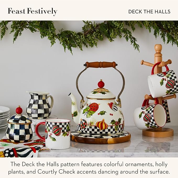 MACKENZIE-CHILDS Enamel Canister, Kitchen Storage Container with Lid, Large, Deck the Halls