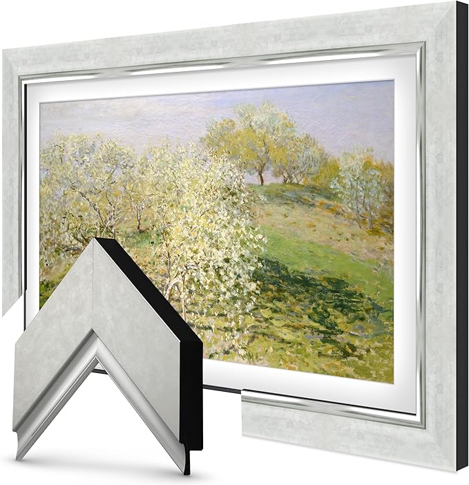 Contemporary Silver 75" Premiere Deco TV Frame - Compatible ONLY with Samsung The Frame TV and Pro TVs (Fits 2021-2025, LS03A, LS03B,LS03C,LS03D,LS03FA,LS03FW)