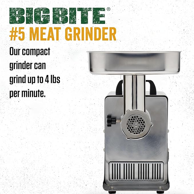LEM Products BigBite #5 Meat Grinder, 0.35 HP Stainless Steel Electric Meat Grinder Machine, Ideal for Occasional Use