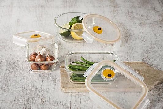 LOCK & LOCK Purely Better Glass Food Storage Container with Steam Vent Lid, Round-32 oz, Clear
