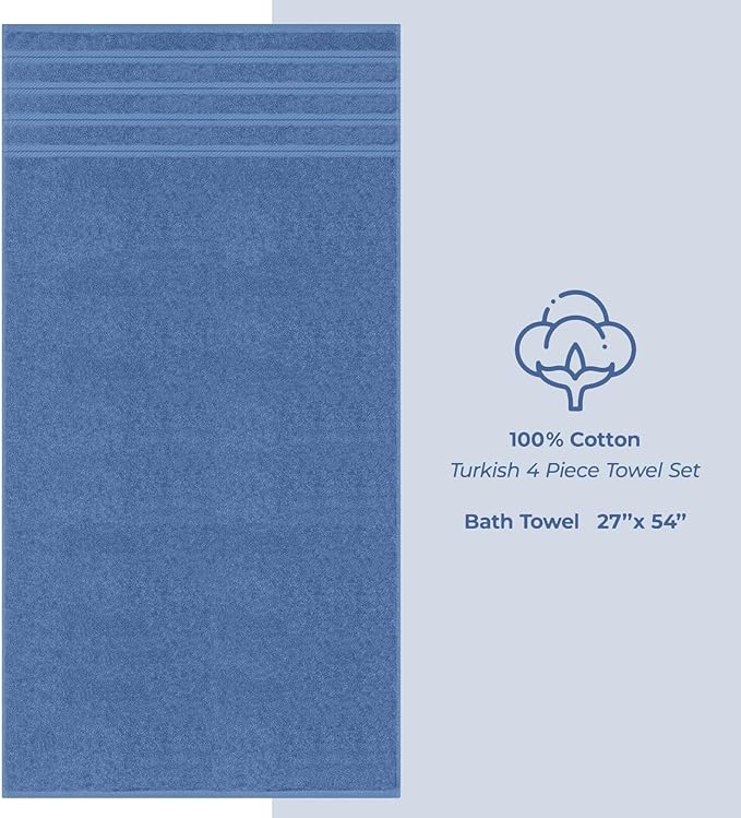 American Soft Linen Luxury 4 Piece Bath Towel Set, 600 GSM 100% Cotton Turkish Bath Towels for Bathroom, 27x54 in Extra Large Bathroom Shower Towels, Electric Blue
