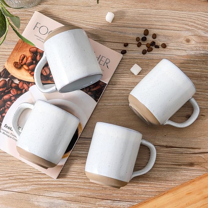 Coffee Mugs Set of 4,Ceramic 13 OZ Coffee Mugs with Big Handle,Stoneware Large Tea Cups for Hot Beverages,Cappuccino,Latte,Gift for Halloween,Mom,Dad,Dishwasher Safe & Microwave Safe,White
