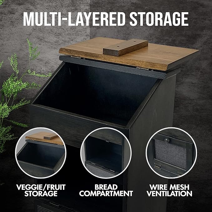 Peaceful Classics Wooden Bread Bin, Decorative Onion Storage Bin, Wooden Vegetable Bin w/Lid for Kitchen Pantry, Mocha