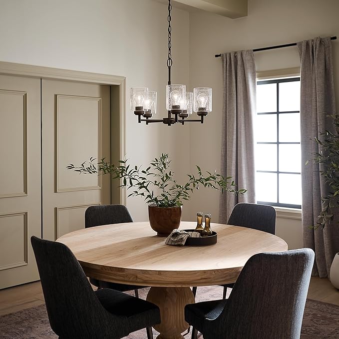Kichler Winslow 19.75" Chandelier in Olde Bronze®, 5-Light Chandelier for Dining Room, Living Room, or Bedroom, Clear Seeded Glass, (19.75" W x 16" H), 44030OZ