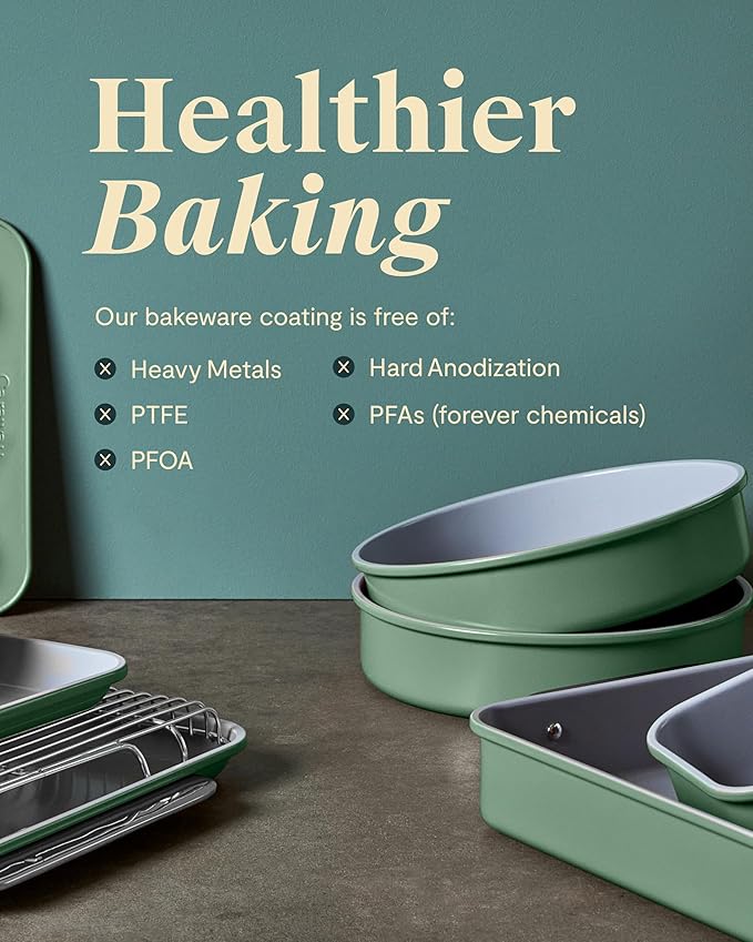 Caraway Nonstick Ceramic Bakeware Set (11 Pieces) - Baking Sheets, Assorted Baking Pans, Cooling Rack, & Storage - Aluminized Steel Body - Non Toxic, PTFE & PFOA Free - Perracotta
