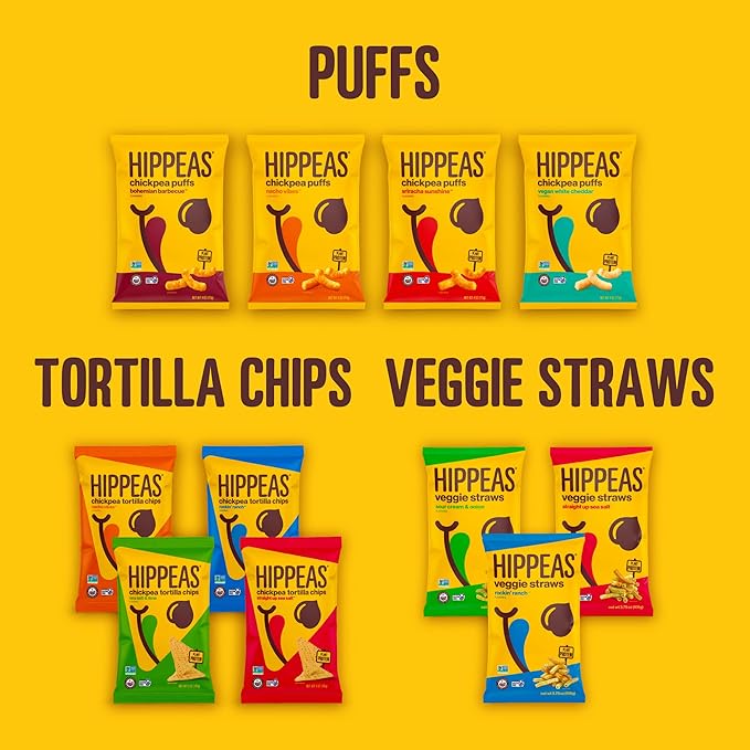 Hippeas Chickpea Puffs, Groovy White Cheddar, 0.8 Ounce (Pack of 30), 3g Protein, 2g Fiber, Vegan, Gluten-Free, Crunchy, Plant Protein Snacks