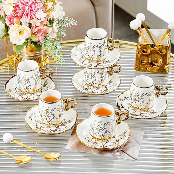 Coffee mugs set of 6 ancient palace style household living room ornaments, ceramic coffee cups, English afternoon tea sets, noble and elegant exquisite tea cups