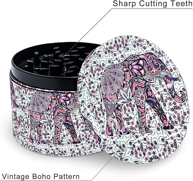 2.5 Inch Boho Grinder - Large Spice Grinder（Colorful Elephants Pattern）
