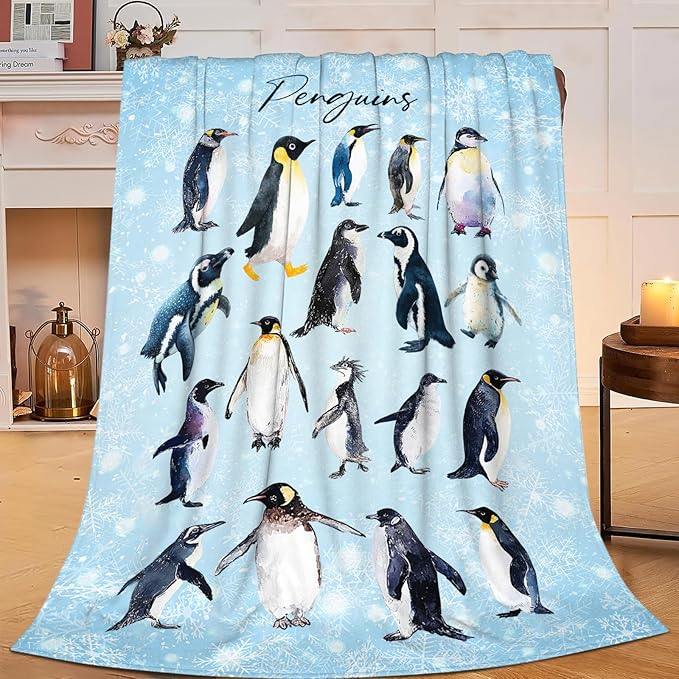 Penguin Blanket Gifts for Girls Boys Penguins Throw Blankets Cozy Plush Fleece Flannel Fuzzy for Women Men Decor 60"X50"