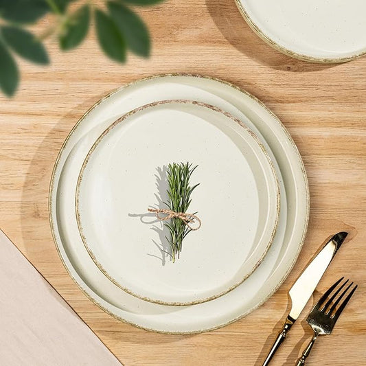 AmorArc Ceramic Dinnerware Sets for 6, 18 Pieces Handpainted Plates and Bowls Set with Rustic Terracotta Underside, Scratch Resistant Stoneware Dishes Set, Dishwasher & Microwave Safe