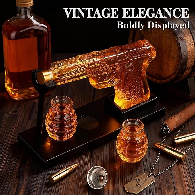 Oaksea Gifts for Men Dad Christmas, Unique Anniversary Birthday Gift for Him Husband, 9 Oz Whiskey Decanter Set with 2 Oz Shot Glasses, Cool Military Presents liquor dispenser for Home Bar Man Cave