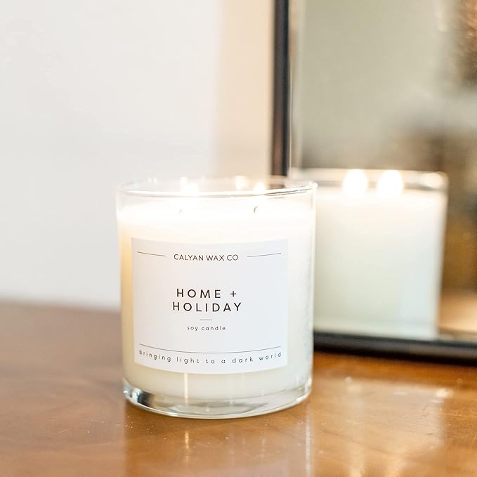 Calyan Wax Co. Home & Holiday 2 Wick Scented Candle - 37 Hour Burn - Luxury Non Toxic Soy Wax Candles - Long Lasting Large Glass Jar Candle for Home - 8.8oz