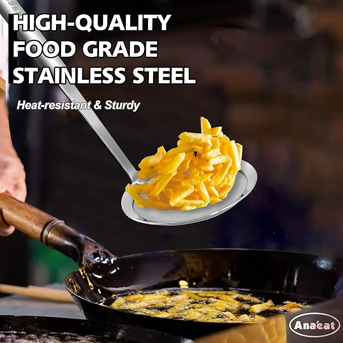 Anaeat 5.5" Stainless Steel Fat Skimmer Spoon - Professional Kitchen Fine Mesh Food Strainer and Hot Pot Skimmer with Long Handle for Skimming, Cooking, Frying, Grease, Gravy and Foam
