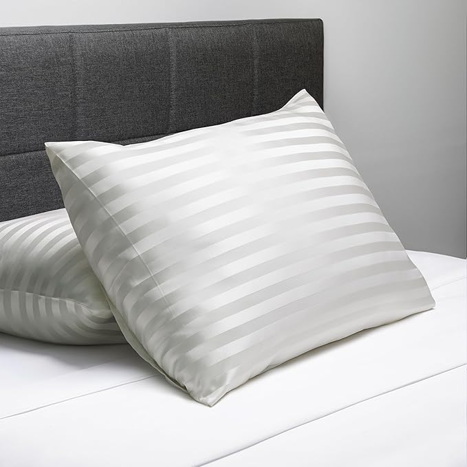 Fishers Finery 30mm 100% Pure Mulberry Silk Pillowcase, Quality Tested (White Stripe, Queen)