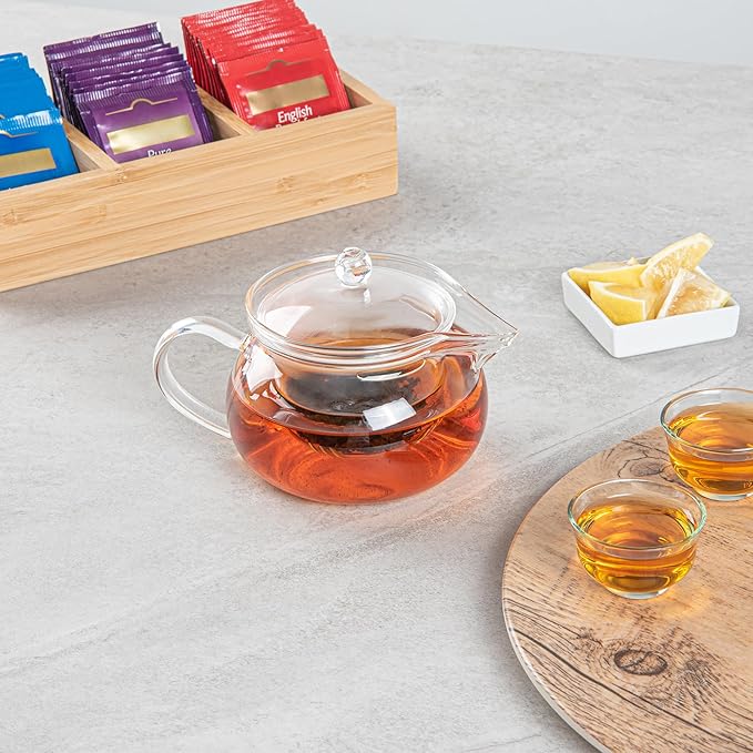Restaurantware Forma 17 Ounce Glass Teapot 1 Double Wall Glass Tea Kettle - Does Not Chip Reusable Clear Glass Double Wall Teapot Rolled Rim Dishwashable