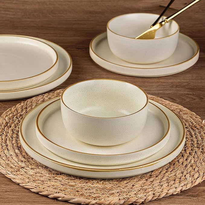 AmorArc Stoneware Dinnerware Sets for 8,Reactive Ceramic Plates and Bowls Set,Highly Chip and Crack Resistant | Dishwasher & Microwave Safe | Round Dishes Set Service for 8 (24pc)