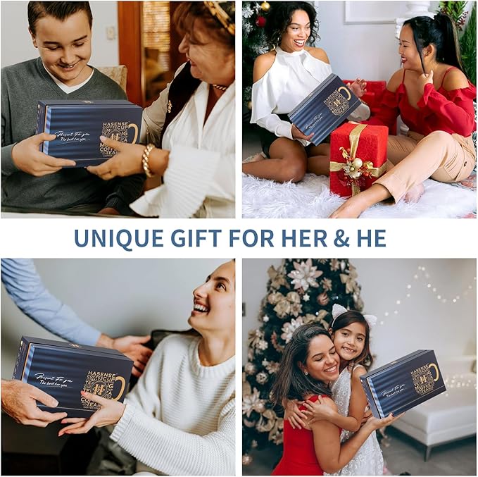 HASENSE Coffee Mugs Gift Set, 20 oz Ceramic Coffee Cups for Men and Women, Premium Large Tea Cups Gift Box with Coaster & Gold Spoon, Blue Couple Mugs for Christmas Thanksgiving