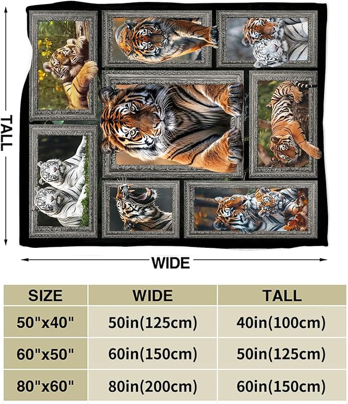 Tiger Blanket Wild Animal Throw Blanket Cozy Plush Fleece Flannel Tiger Stuff Blankets Lightweight Fuzzy Gifts for Girls Boys Women Men 50"X40"