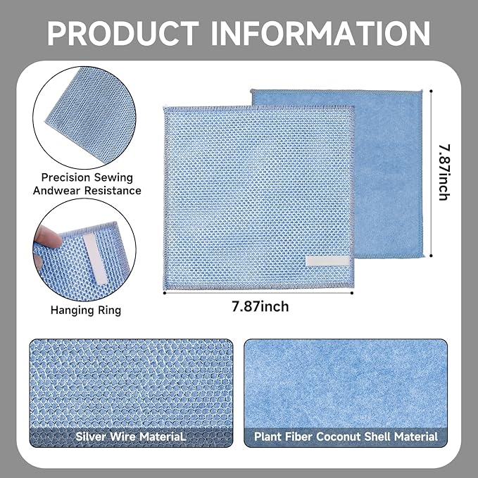 20PCS Upgrade Wire Dishwashing Rag, Non-Scratch, Wet and Dry, Double Layer, Multipurpose Wire Dishwashing Rags for Kitchen, Sinks, Cookware, Stove, Easy Rinsing, Reusable
