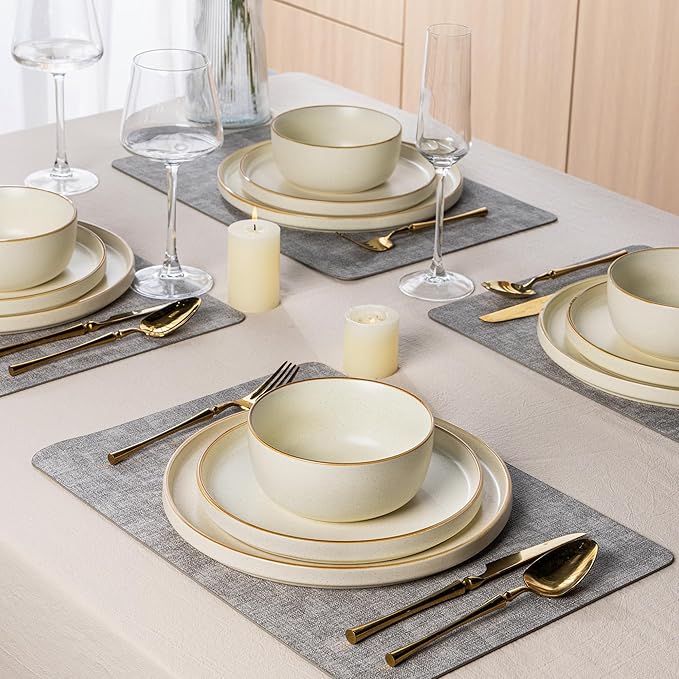 AmorArc Stoneware Dinnerware Sets for 8,Reactive Ceramic Plates and Bowls Set,Highly Chip and Crack Resistant | Dishwasher & Microwave Safe | Round Dishes Set Service for 8 (24pc)