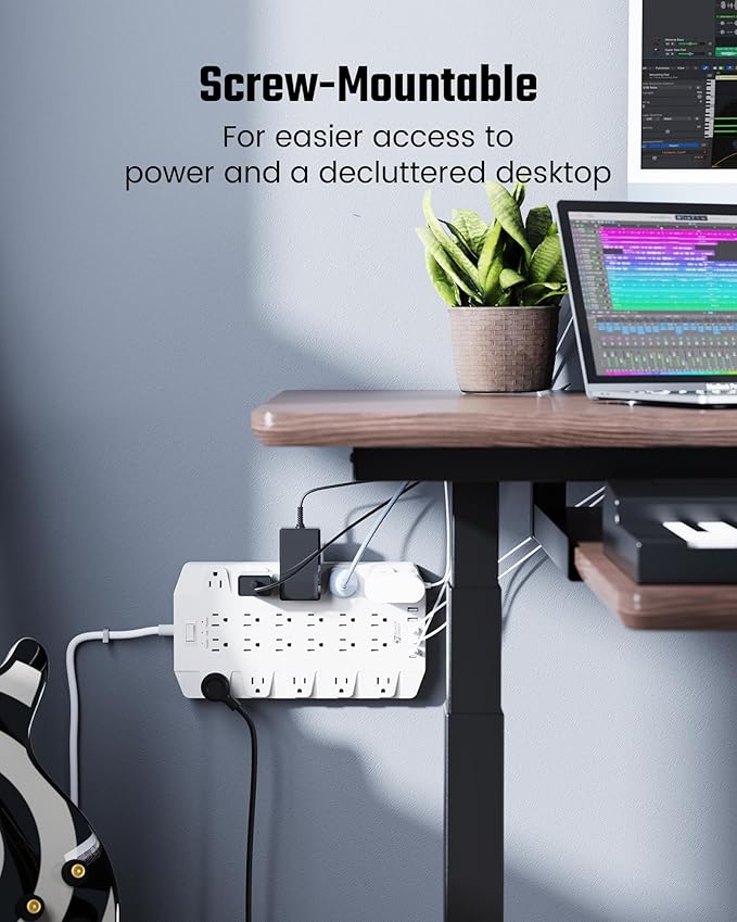 Power Strip, SUPERDANNY Surge Protector with 22 Outlets, 2 USB-C and 4 USB-A, 2100J, 6.5Ft Flat Plug Heavy Duty Extension Cord (1875W/15A), Wall Mountable for Home, Office, Dorm, Gaming Room, White