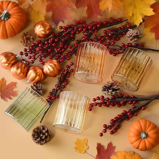 Fall Glassware Set of 4 14oz Cafe Latte Glasses for Autumn Table Décor Cozy Gatherings Table Centerpiece in Warm Autumn Tones Perfect Hostess Gift