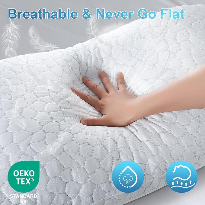 QUTOOL Cooling Pillow for Sleeping 2 Pack, Luxury Shredded Memory Foam Bed Queen Pillows Set of 2, Cool Pillow for Hot Sleepers Adjustable Firm Pillow for Side, Back, Stomach Sleepers Soft Yet Support