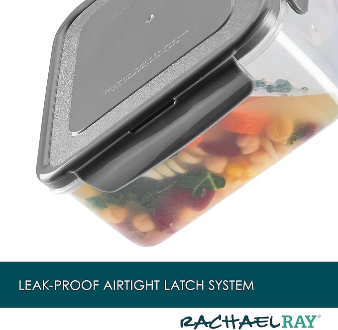 Rachael Ray Leak-Proof Nestable Container Food Storage Bin Set, 10-Piece Square, Gray Lid