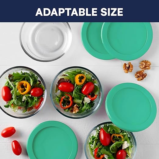 Lids for Pyrex and Anchor Round Glass Containers (4-Cups, Green-6PK)