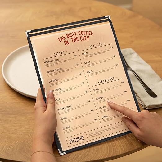 Ilyapa 30 Pack of Restaurant Menu Covers 8.5 x 11 - Single Page Cover, 2 View Sleeves - Restaurant Plastic Menu Holder - Fits 8.5 x 11 Inch Paper