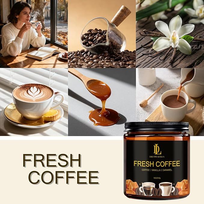 Fresh Coffee Scented Candle, 12oz 60 Hour Long Lasting Candles, Large 3 Wick Natural Soy Candles for Home Scented, Candle Gifts for Women Men