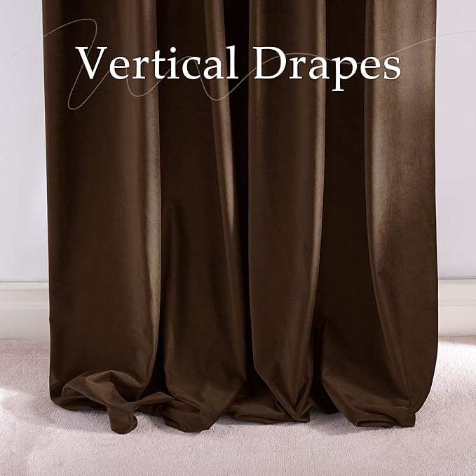 NICETOWN Brown Velvet Blackout Curtains 84 inch Long for Bedroom, UV Protection Room Darkening Privacy Protection Thermal Insulated Drapes for Office, W52 x L84, 2 Panels