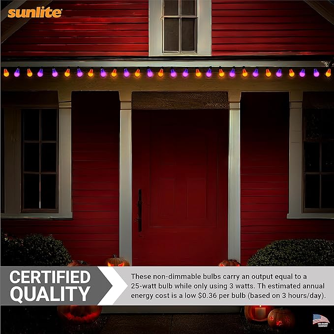 Sunlite 41521-SU LED Decorative 3 Watt (25W Equivilant) Holiday Light Bulb, Halloween Lighting, 120 Volt E26 Medium Base, Non-Dimmable, UL Listed, Orange and Purple 6 Pack