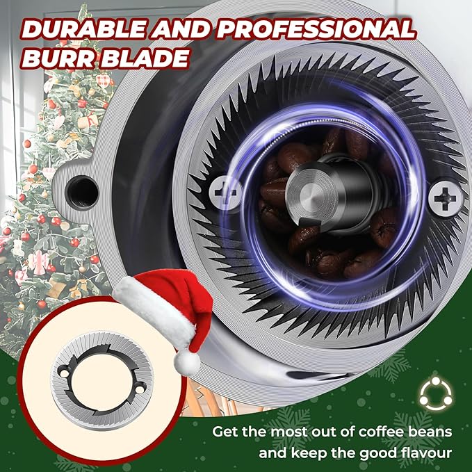 Burr Coffee Grinder Electric Espresso Grinder Commercial & Homeuse Silent Small Coffee Bean Grinder with Hopper Adjustable Grind, With Brush, Spoon, Black