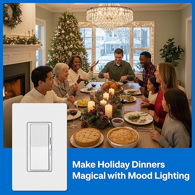 Lutron Diva Smart Dimmer Light Switch with Wallplate for Caseta Lighting (Lutron Smart Hub Required), for LED Lights, 150W, Single-Pole/3-Way, No Neutral, White (DVRFW-6L-WH-A)