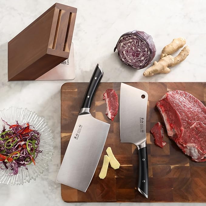 Cangshan HELENA Series German Steel Forged Cleaver Knife Block Set (3-Piece, Black)