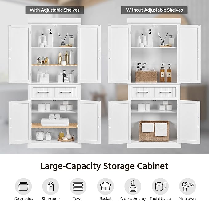 Yaheetech 72.5" Kitchen Pantry Storage Cabinet with Drawer, Freestanding Pantry Cupboard with Doors and 2 Adjustable Shelves, Modern Utility Pantry Cabinet for Dinning Room, Living Room, White