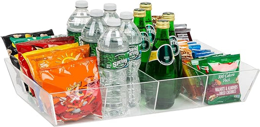 Mind Reader Snack Tray, Countertop Organizer, Snack Tray, Pantry, Breakroom, Kitchen, 19.25" L x 11.3" W x 3.3" H, Clear