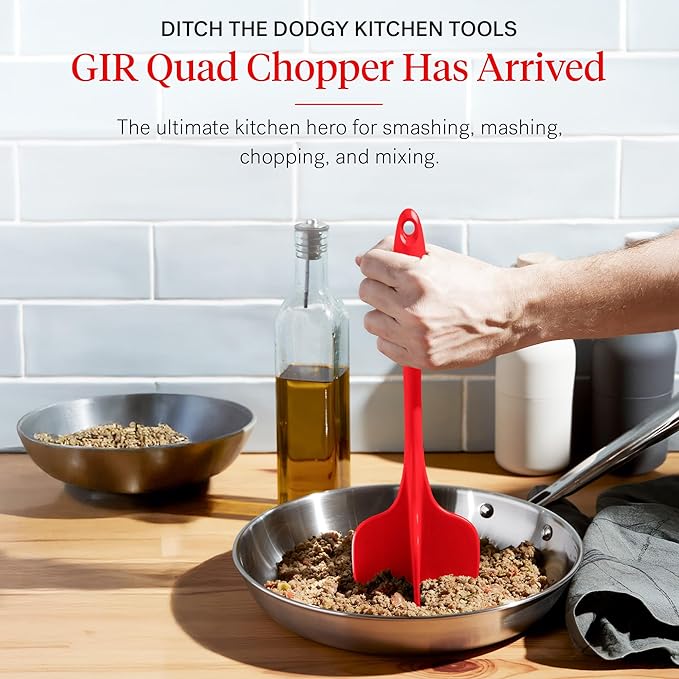 GIR: Get It Right Premium Silicone Quad Meat Chopper - 4 Blade Design - Kitchen Tools Meat Smasher for Ground beef, Potato Mash and Hamburger - Ultimate - 12 IN, Red