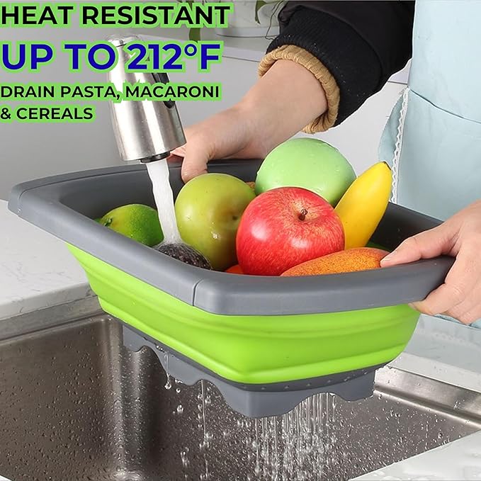 Collapsible Colander Set,Premium Food Grade Silicone Folding Strainers with Handles Space Saving Colanders for Draining Pasta,Vegetables & Fruits,Ideal for Kitchen & Travel (1pc)
