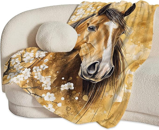Horse Blanket Gifts for Girls Horse Stuff Throw Blanket Cozy Plush Fleece Flannel Animal Flower Blankets for Lovers Decor Boys Women Men 50"X40"