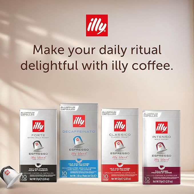 illy Aluminum Espresso Capsules - Compatible with Nespresso Machines - Classico Medium Roast Coffee - Mild & Balanced - Notes of Caramel, Orange Blossom & Jasmine Single Serve Capsules - 10 Count (Pack of 10)