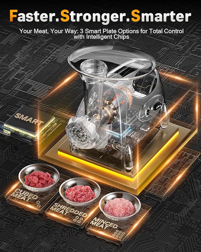 Electric Meat Grinder: [3000W Superior Motor] [Exquisite Box] Meat Grinder with 6 PCS Stainless Steel Blades & Grinding Plates, Sausage Stuffer Tubes & Kubbe Kit Portable Handle for Gift (Space Gray)