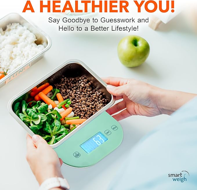 Smart Weigh Mint Green Digital Kitchen Scale for Cooking, Weight Loss, Calorie Tracking, Baking, Food Portion Control, and Meal Prep - Accurate Measurements in Grams and Ounces